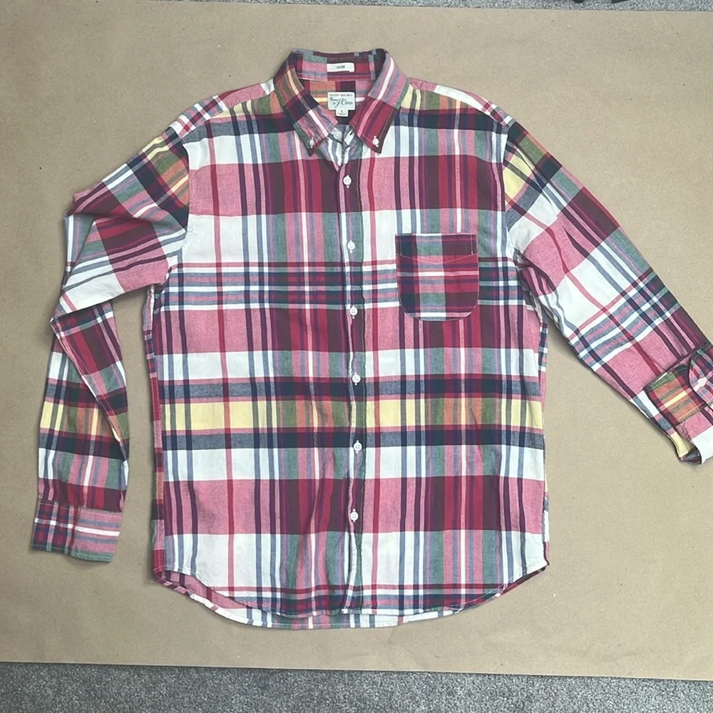 Indian Madras Plaid Cotton Button Down Shirt J. Crew Slim Fit Size Large